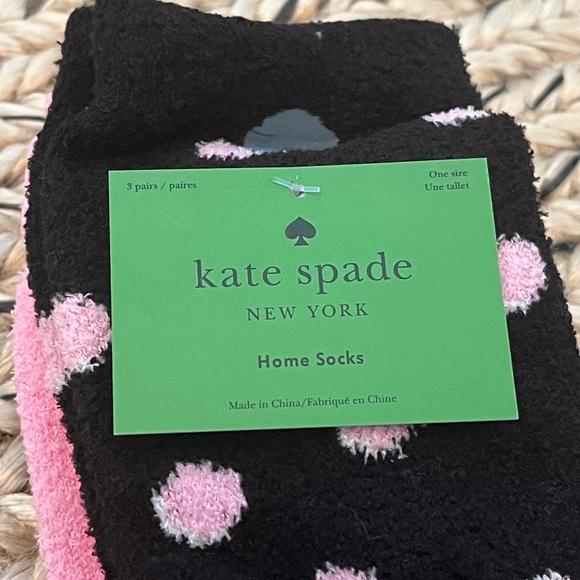 Kate Spade Home Socks Fuzzy Black Socks with Pink Dots 3 Pairs - Picture 4 of 4